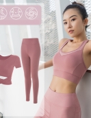 Yoga clothing set female exposed navel shirt, high waist, thin hip pants fitness pants, female sports three -piece set