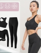 Yoga clothing set female exposed navel shirt, high waist, thin hip pants fitness pants, female sports three -piece set