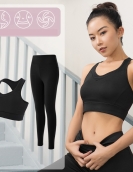 Yoga clothing set female exposed navel shirt, high waist, thin hip pants fitness pants, female sports three -piece set