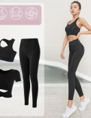 Yoga clothing set female exposed navel shirt, high waist, thin hip pants fitness pants, female sports three -piece set