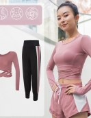 Yoga clothing set female exposed navel shirt, high waist, thin hip pants fitness pants, female sports three -piece set