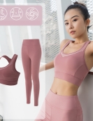 Yoga clothing set female exposed navel shirt, high waist, thin hip pants fitness pants, female sports three -piece set