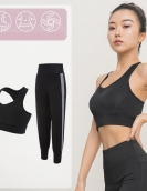 Yoga clothing set female exposed navel shirt, high waist, thin hip pants fitness pants, female sports three -piece set