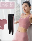 Yoga clothing set female exposed navel shirt, high waist, thin hip pants fitness pants, female sports three -piece set