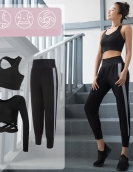 Yoga clothing set female exposed navel shirt, high waist, thin hip pants fitness pants, female sports three -piece set