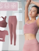 Yoga clothing set female exposed navel shirt, high waist, thin hip pants fitness pants, female sports three -piece set