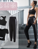 Yoga clothing set female exposed navel shirt, high waist, thin hip pants fitness pants, female sports three -piece set