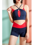 Contrasting yoga set three -piece summer long sleeve top vest elastic pants professional quick -drying fitness suit