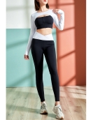 Contrasting yoga set three -piece summer long sleeve top vest elastic pants professional quick -drying fitness suit