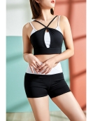 Contrasting yoga set three -piece summer long sleeve top vest elastic pants professional quick -drying fitness suit