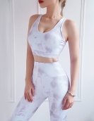 Spring and summer printing sexy beauty back high waist peach hip repair tight pants yoga clothing two pieces