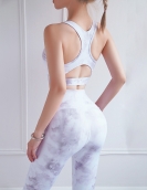 Spring and summer printing sexy beauty back high waist peach hip repair tight pants yoga clothing two pieces