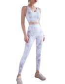 Spring and summer printing sexy beauty back high waist peach hip repair tight pants yoga clothing two pieces