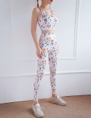 Spring and summer printing color sports fitness yoga clothing cross -back high waist peach hip pants two pieces