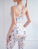 Spring and summer printing color sports fitness yoga clothing cross -back high waist peach hip pants two pieces