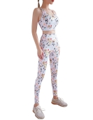 Spring and summer printing color sports fitness yoga clothing cross -back high waist peach hip pants two pieces