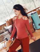 Fitness top female sexy yoga clothing female long sleeve tight -fitting clothes running sports shirt female