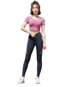 Spring and summer mesh stitching contrasting yoga clothing sexy cross -beautiful back sports underwear peach pants fitness suit