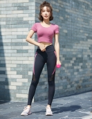 Spring and summer mesh stitching contrasting yoga clothing sexy cross -beautiful back sports underwear peach pants fitness suit