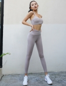 Quick -drying female fitness outdoor sports suit nude high bombs, hips, high waist, thin pure color yoga clothing