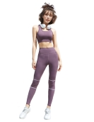 Autumn and winter fashion fitness yoga clothing female gathered shock absorption sports bra, stripes tight pants, two -piece suit