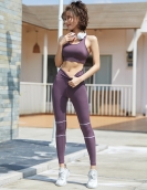 Autumn and winter fashion fitness yoga clothing female gathered shock absorption sports bra, stripes tight pants, two -piece suit