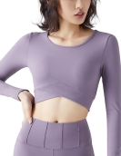 Naked skin -friendly yoga top female shock -proof gathered chest pad sports clothes running navel yoga clothing