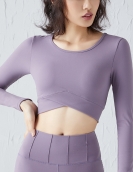 Naked skin -friendly yoga top female shock -proof gathered chest pad sports clothes running navel yoga clothing