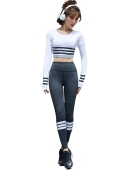 Autumn and winter stripes contrasting yoga clothing women's fast -drying sports long -sleeved peach lifting pants two -piece set