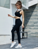 Spring and summer fashion brocade naked sports yoga clothing female wireless sports tight pants two -piece suit