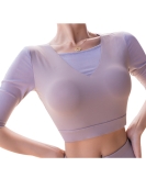 Yoga clothing female running exercise with chest pad speed to dry shirt, trend dance service fitness body fast dry shirt