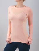 Spring and summer new long -sleeved yoga clothing female fast dry breathable, loose, pure color slim -fitting round neck sports fitness shirt