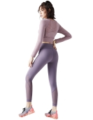 Nets yoga clothing suit women's net gauze back fitness shirt nude peach hip pants yoga set