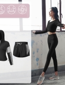 Fitness yoga clothing female long -sleeved suit autumn and winter speed dry clothing female yoga pants women's sports clothing four -piece female