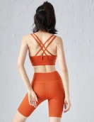 Spring and summer yoga sports set Female cross -shoulder strap sports chest pocket penta pants two -piece set