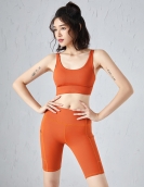 Spring and summer yoga sports set Female cross -shoulder strap sports chest pocket penta pants two -piece set