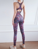 New printed color yoga clothing sports fitness slimming high waist buttocks and fast dry yoga clothing two sets