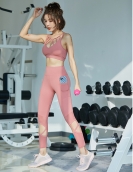 Spring and summer fashion sexy hollow sports yoga set women's net yarn stitching pocket tight pants two pieces