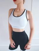 Spring and summer sports fitness yoga clothing set female contrasting color net yarn stitching tight pants sports bras two pieces