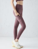 Spring and summer yoga pants female brocade double -sided breathable dry trousers high waist show thin peach pants