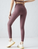 Spring and summer yoga pants female brocade double -sided breathable dry trousers high waist show thin peach pants