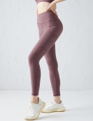 Spring and summer yoga pants female brocade double -sided breathable dry trousers high waist show thin peach pants