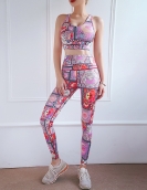 Printed color yoga suit Sports, fitness, fast dry, breathable high -waisted hip -hip yoga clothing two pieces