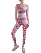 Printed color yoga suit Sports, fitness, fast dry, breathable high -waisted hip -hip yoga clothing two pieces