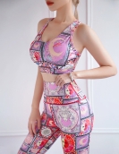 Printed color yoga suit Sports, fitness, fast dry, breathable high -waisted hip -hip yoga clothing two pieces