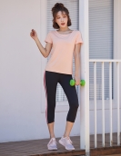 Spring and summer naked pants yoga clothing women's loose skin, skin -friendly sports shirt contrast high -waist pants fitness suit