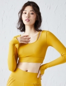 Autumn and winter sexy exposure of umbilical yoga fitness top female skin naked sensation long sleeves with chest pads