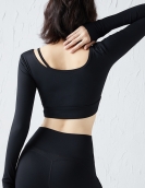 Autumn and winter sexy exposure of umbilical yoga fitness top female skin naked sensation long sleeves with chest pads