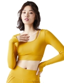 Autumn and winter sexy exposure of umbilical yoga fitness top female skin naked sensation long sleeves with chest pads