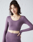 Autumn and winter sexy exposure of umbilical yoga fitness top female skin naked sensation long sleeves with chest pads